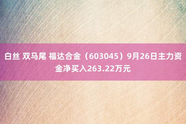 白丝 双马尾 福达合金（603045）9月26日主力资金净买入263.22万元