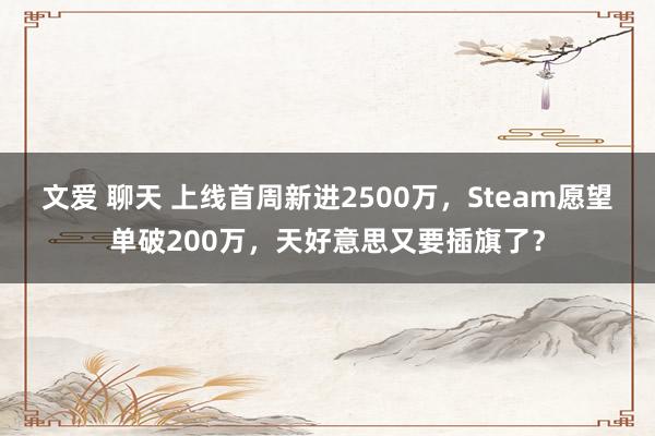 文爱 聊天 上线首周新进2500万，Steam愿望单破200万，天好意思又要插旗了？