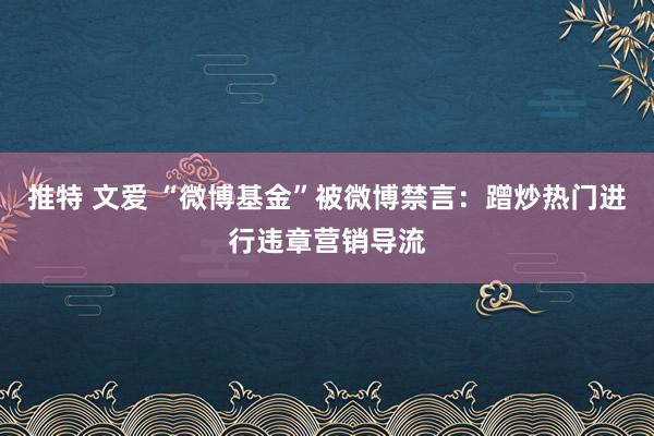 推特 文爱 “微博基金”被微博禁言：蹭炒热门进行违章营销导流