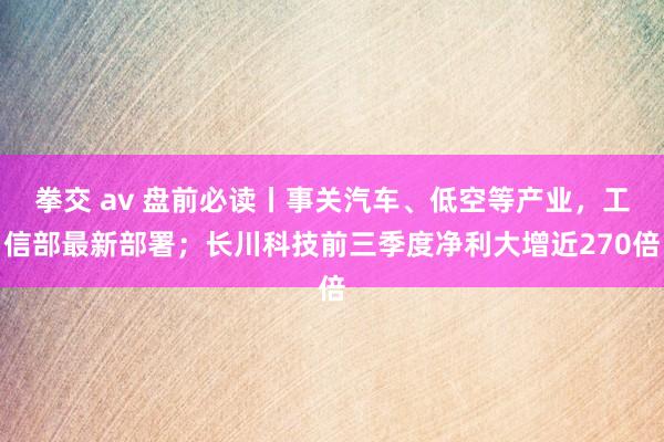 拳交 av 盘前必读丨事关汽车、低空等产业，工信部最新部署；长川科技前三季度净利大增近270倍