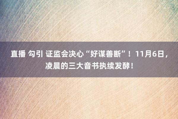 直播 勾引 证监会决心“好谋善断”！11月6日，凌晨的三大音书执续发酵！