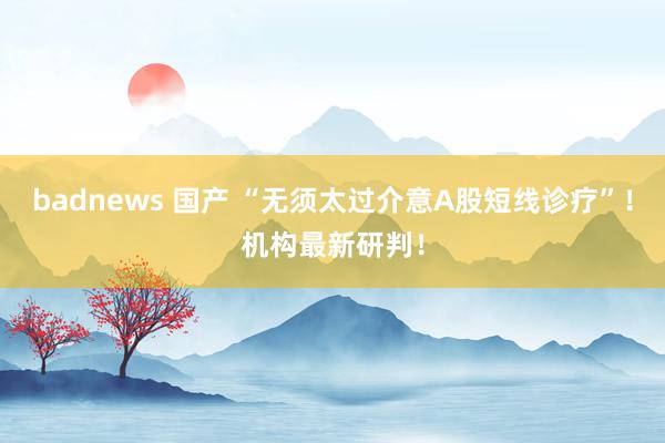 badnews 国产 “无须太过介意A股短线诊疗”！机构最新研判！